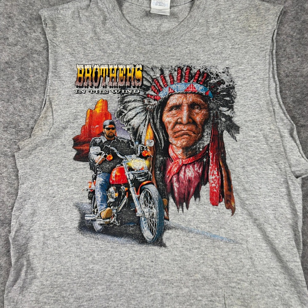 Y2K Native American Muscle Tank Mens Small Gray Brothers Wind Biker Graphic Surf - Picture 4 of 13